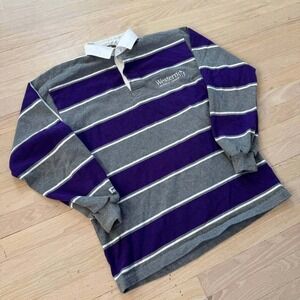 Barbarian Rugby Wear Western University Canada Striped Shirt Mens Medium Purple